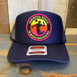 Hermosa Beach THE MECCA OF BEACH VOLLEYBALL High Crown Trucker Hat - Navy