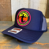 Hermosa Beach THE MECCA OF BEACH VOLLEYBALL High Crown Trucker Hat - Navy