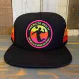 Hermosa Beach THE MECCA OF BEACH VOLLEYBALL Side Stripe Snapback Trucker Hat - Black