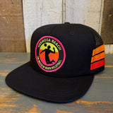 Hermosa Beach THE MECCA OF BEACH VOLLEYBALL Side Stripe Snapback Trucker Hat - Black
