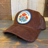 CALIFORNIA POPPY 6 Panel Corduroy Trucker Hat - Brown