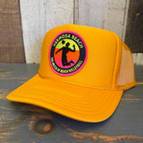 Hermosa Beach THE MECCA OF BEACH VOLLEYBALL High Crown Trucker Hat - Gold