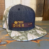 Hermosa Beach PIER AVE Snapback Trucker Hat - Black Denim / Oakleaf Hydrangea