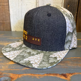 Hermosa Beach PIER AVE Snapback Trucker Hat - Black Denim / Oakleaf Hydrangea