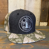 SOUTH BAY SURF CALIFORNIA (Black Patch) Snapback Trucker Hat - Black Denim / Oakleaf Hydrangea
