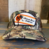 Hermosa Beach RETRO SUNSET Camouflage Mid Crown Mesh Back Snapback Trucker Hat - Loden Green/Brown