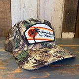 Hermosa Beach RETRO SUNSET Camouflage Mid Crown Mesh Back Snapback Trucker Hat - Loden Green/Brown