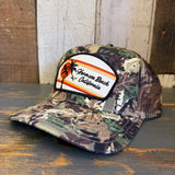 Hermosa Beach RETRO SUNSET Camouflage Mid Crown Mesh Back Snapback Trucker Hat - Loden Green/Brown