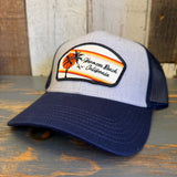 Hermosa Beach RETRO SUNSET 6 Panel Low Profile Mesh Back Trucker Hat - Navy/Heather Grey