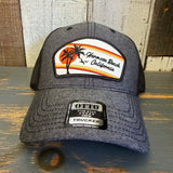 Hermosa Beach RETRO SUNSET 6 Panel Low Profile Mesh Back Trucker Hat - Black/Heather Black