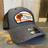 Hermosa Beach RETRO SUNSET 6 Panel Low Profile Mesh Back Trucker Hat - Black/Heather Black