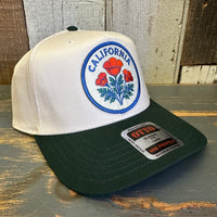 CALIFORNIA POPPY Mid Profile Baseball Cap - Dark Green/Natural