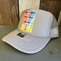 HATE HAS NO HOME HERE High Crown Trucker Hat - Grey (Curved Brim)