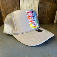 HATE HAS NO HOME HERE High Crown Trucker Hat - Grey (Curved Brim)