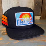 Hermosa Beach 72 & SUNNY Side Stripe Snapback Trucker Hat - Black