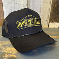 Hermosa Beach ARE YOU ESTABLISHED? High Crown 5-Panel Rope Trucker Hat - Black