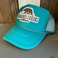 Hermosa Beach SURFING GRIZZLY BEAR High Crown Trucker Hat - Jade Green