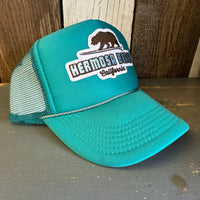 Hermosa Beach SURFING GRIZZLY BEAR High Crown Trucker Hat - Jade Green