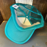 Hermosa Beach SURFING GRIZZLY BEAR High Crown Trucker Hat - Jade Green