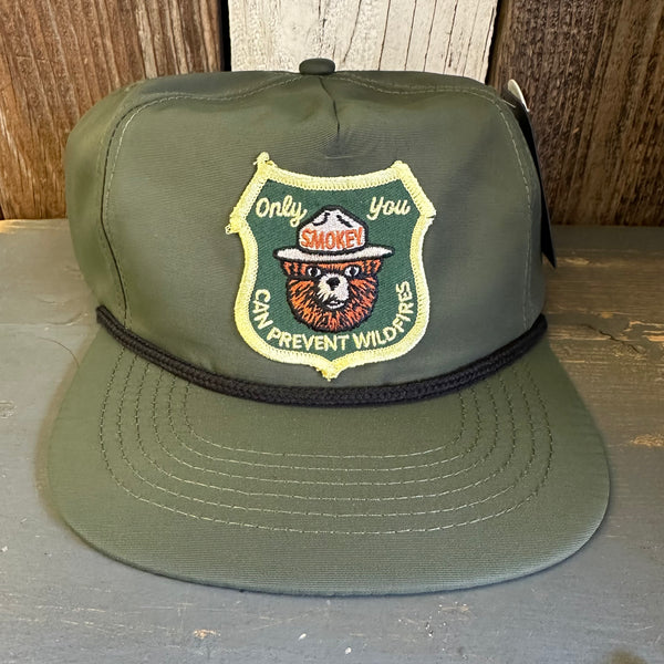 SMOKEY BEAR - ONLY YOU CAN PREVENT WILDFIRES - 5 Panel Nylon Hat - Military Green