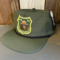 SMOKEY BEAR - ONLY YOU CAN PREVENT WILDFIRES - 5 Panel Nylon Hat - Military Green