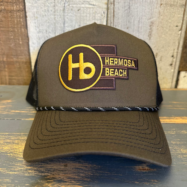 Hermosa Beach THE NEW STYLE High Crown Rope Trucker Hat - Loden Green/Black