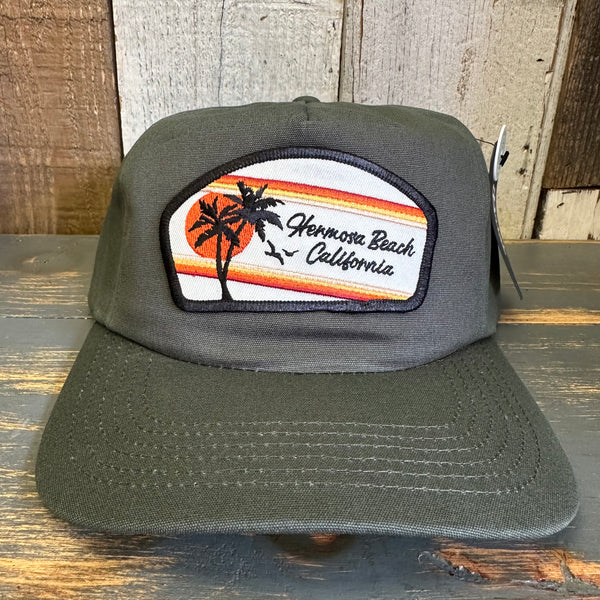 Hermosa Beach RETRO SUNSET - 5 Panel Hat - Forest Green
