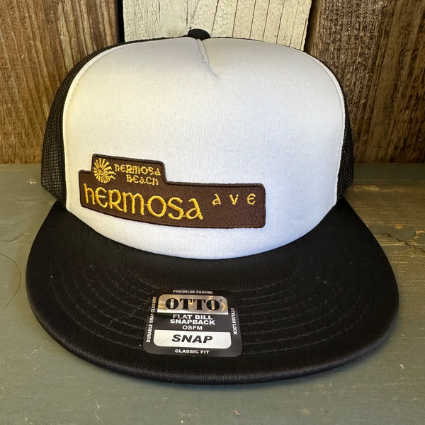 Hermosa Beach HERMOSA AVE Trucker Hat - Black/White (Flat Brim)