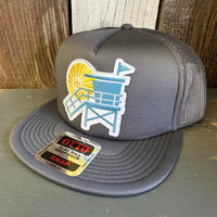 Hermosa Beach NORTH OF PIER LIFEGUARD TOWER Trucker Hat - Charcoal Grey (Flat Brim)