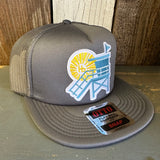Hermosa Beach NORTH OF PIER LIFEGUARD TOWER Trucker Hat - Charcoal Grey (Flat Brim)