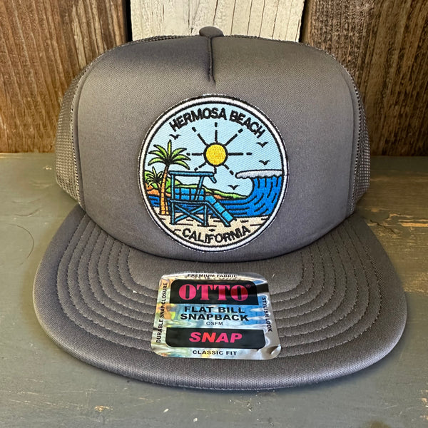 Hermosa Beach SHOREFRONT Trucker Hat - Charcoal Grey (Flat Brim)