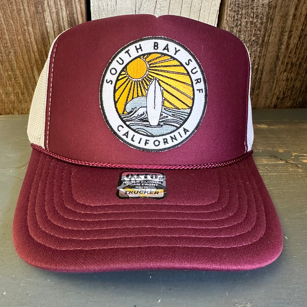 SOUTH BAY SURF (Multi Colored Patch) Trucker Hat - Maroon/White