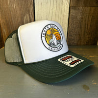 SOUTH BAY SURF (Multi Color Patch) - High Crown Trucker Hat - Dark Green/White