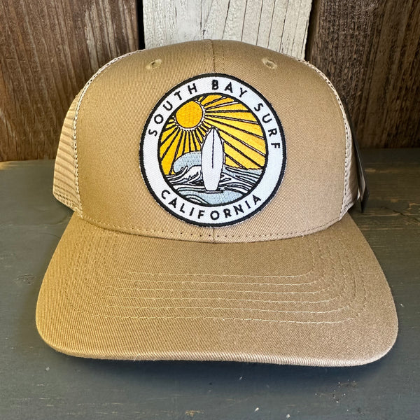 SOUTH BAY SURF (Multi Color Patch) - 6 Panel Trucker Hat - Camel/Khaki