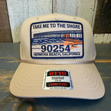 Hermosa Beach TAKE ME TO THE SHORE 90254 5 Panel Mid Profile Baseball Cap - Khaki