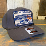 Hermosa Beach TAKE ME TO THE SHORE 90254 5 Panel Mid Profile Baseball Cap - Charcoal Grey