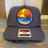 Hermosa Beach OBLIGATORY SUNSET 5 Panel Mid Profile Baseball Cap - Charcoal Grey