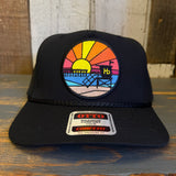 Hermosa Beach OBLIGATORY SUNSET 5 Panel Mid Profile Baseball Cap - Black