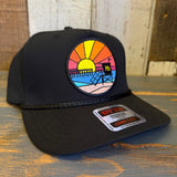 Hermosa Beach OBLIGATORY SUNSET 5 Panel Mid Profile Baseball Cap - Black