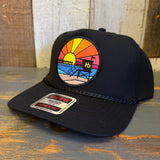 Hermosa Beach OBLIGATORY SUNSET 5 Panel Mid Profile Baseball Cap - Black