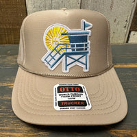 Hermosa Beach LIFEGUARD TOWER High Crown Trucker Hat (Khaki)