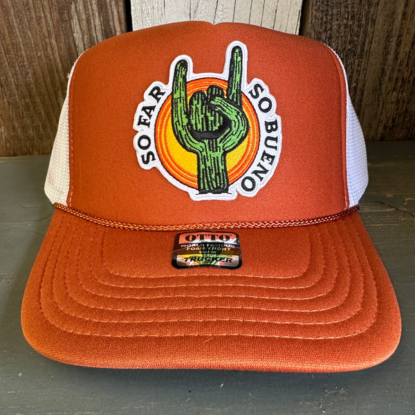 SO FAR :: SO BUENO High Crown Trucker Hat - Texas Orange/White