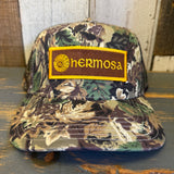 Hermosa Beach AS REAL AS THE STREETS Camouflage Mid Crown Mesh Back Snapback Trucker Hat - Loden Green/Brown