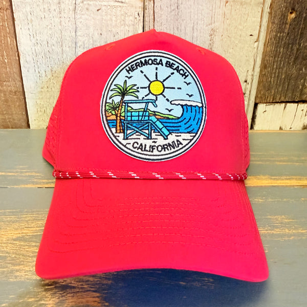 Hermosa Beach SHOREFRONT High Crown 5 Panel Perforated Mesh Back Hat - Red