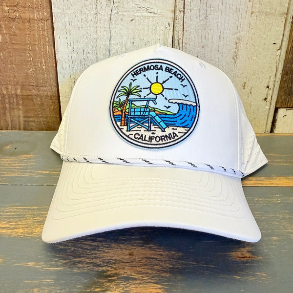 Hermosa Beach SHOREFRONT High Crown 5 Panel Perforated Mesh Back Hat - White