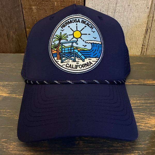 Hermosa Beach SHOREFRONT High Crown 5 Panel Perforated Mesh Back Hat - Navy Blue