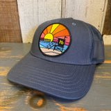 Hermosa Beach OBLIGATORY SUNSET 6-Panel Icon Trucker Hat - Petrol Blue