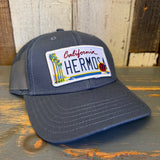Hermosa Beach CALIFORNIA LICENSE PLATE 6-Panel Icon Trucker Hat - Petrol Blue
