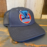 LET'S GET SERVED :: HERMOSA BEACH VOLLEYBALL 6-Panel Icon Trucker Hat - Petrol Blue