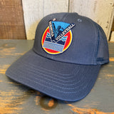 LET'S GET SERVED :: HERMOSA BEACH VOLLEYBALL 6-Panel Icon Trucker Hat - Petrol Blue